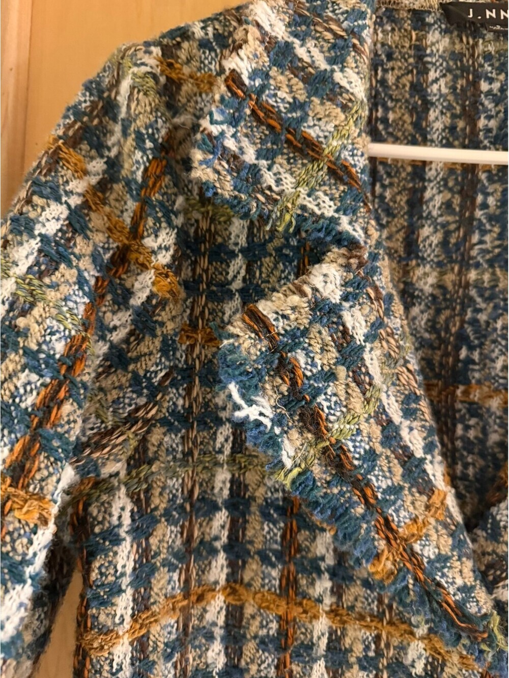 J.NNA Plaid Boucle Shacket Womens Small Blue Oversized Button Front Jacket Coat - Picture 7 of 9